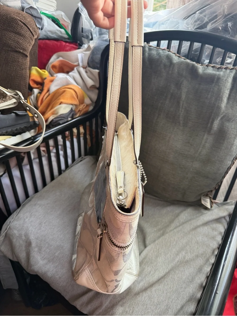 Coach Patchwork Signature Tote in Beige with Iridescent Accent